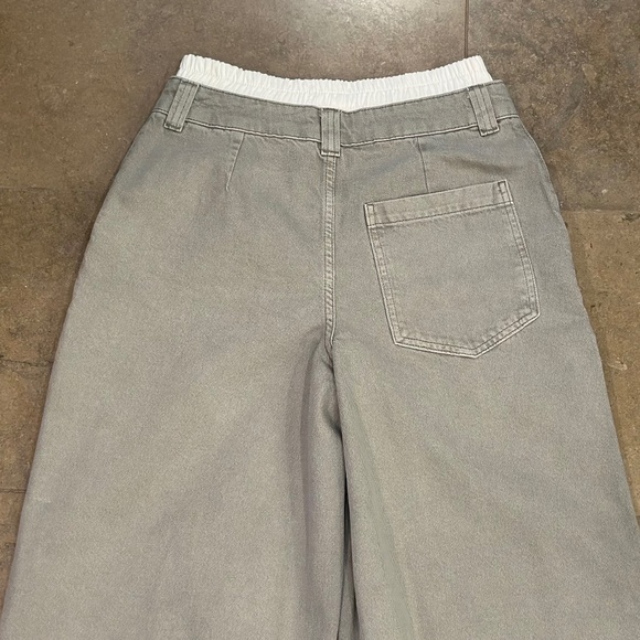 Topshop Boxer Waistband Cotton-Blend Wide-Leg Denim Pants (Grey/White) - Picture 13 of 16